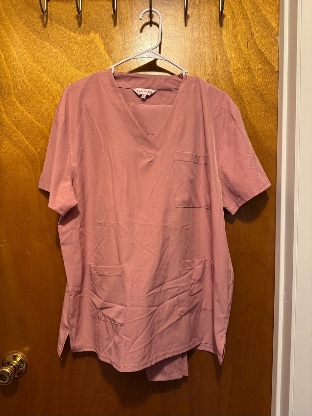 Rampage Short Sleeve V-Neck Scrub Set in Rose